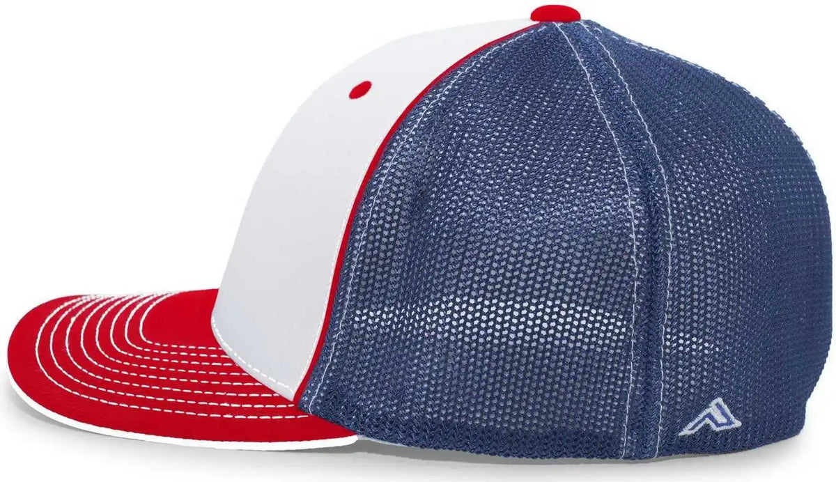 Pacific Headwear 404m Trucker Flexfit Cap - White Red Royal