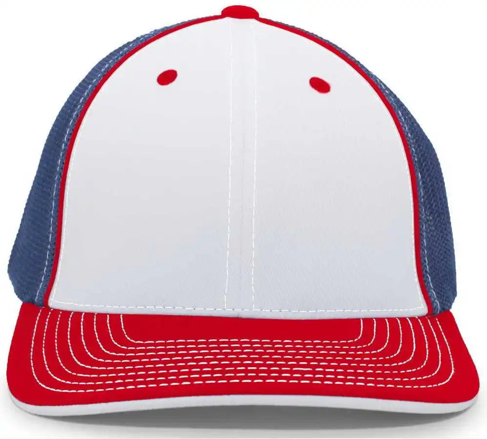 Pacific Headwear 404m Trucker Flexfit Cap - White Red Royal
