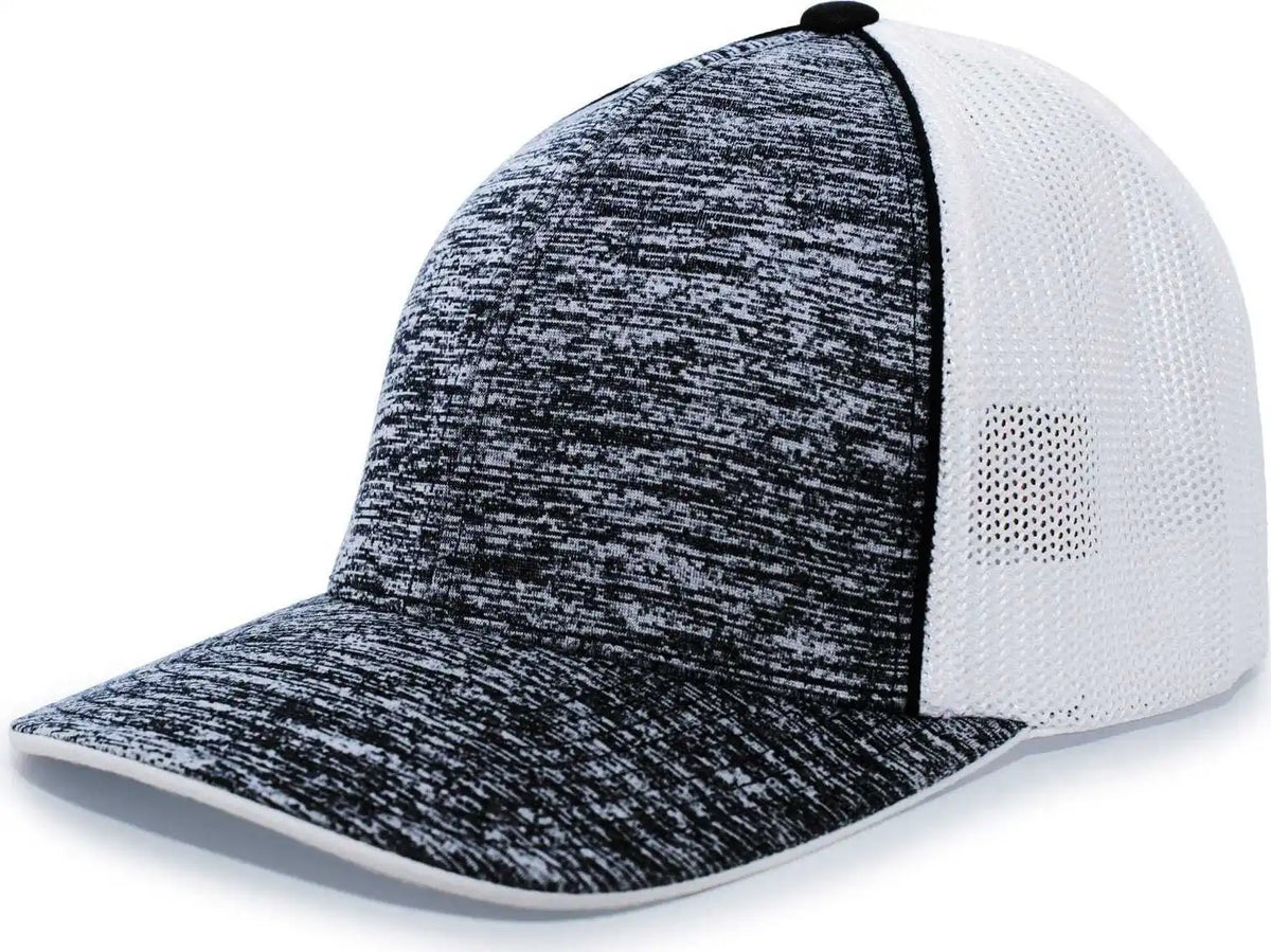 Pacific Headwear 406f Aggressive Heather Trucker Flexfit Cap - Black White - 6 3/8’’ - 7/8’’