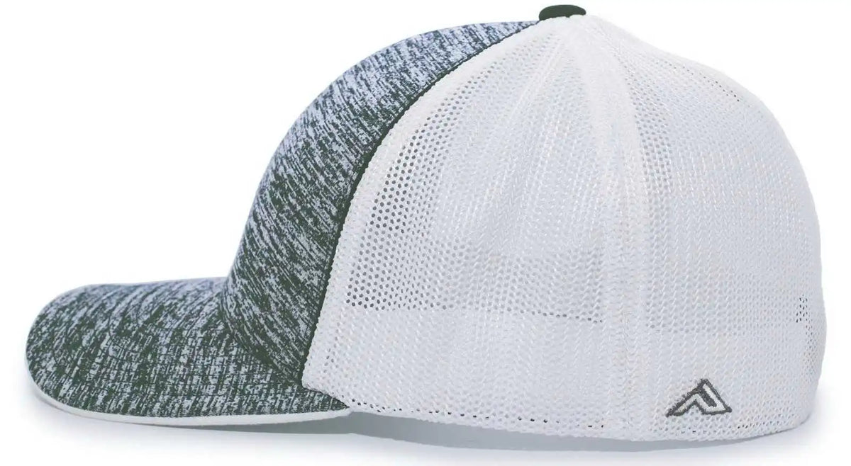 Pacific Headwear 406f Aggressive Heather Trucker Flexfit Cap - Dark Green White