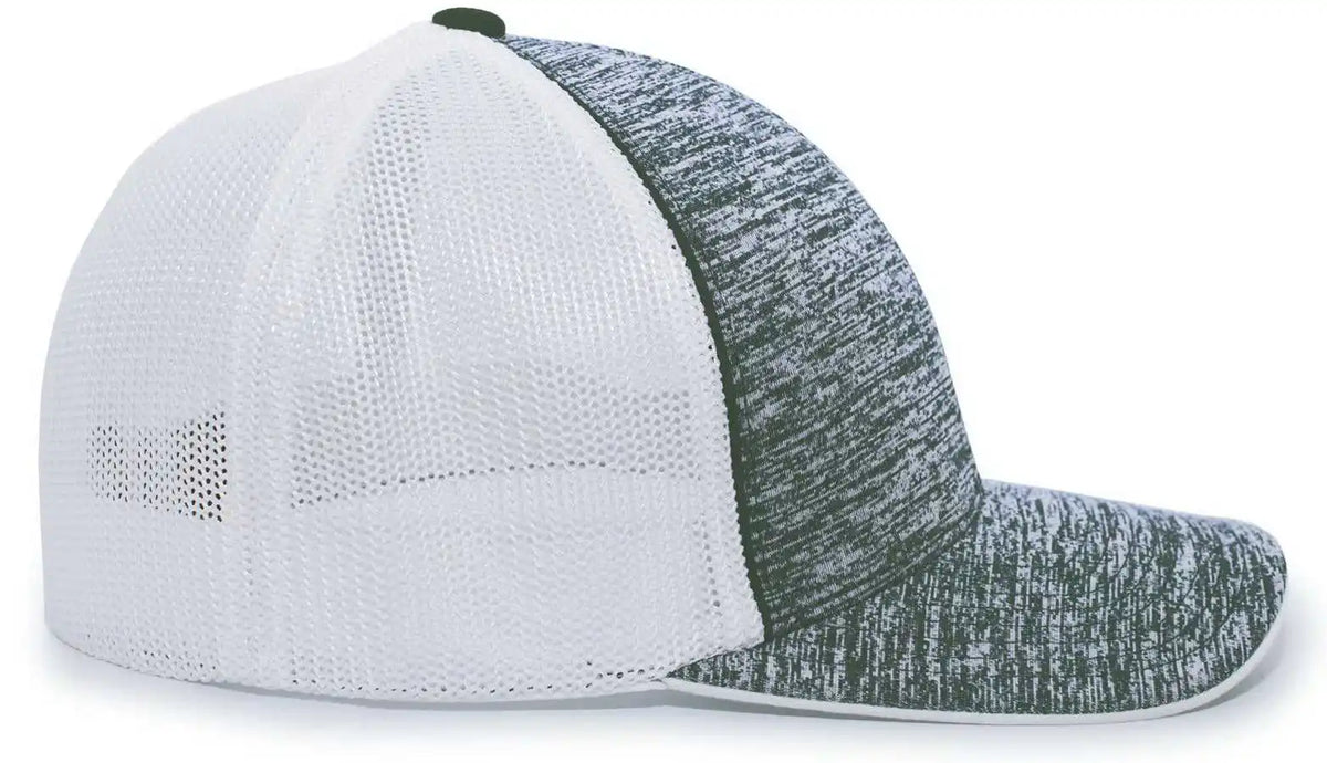 Pacific Headwear 406f Aggressive Heather Trucker Flexfit Cap - Dark Green White