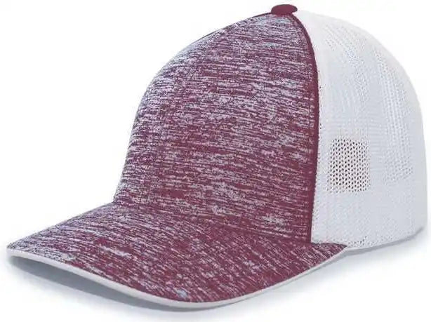 Pacific Headwear 406f Aggressive Heather Trucker Flexfit Cap - Maroon White