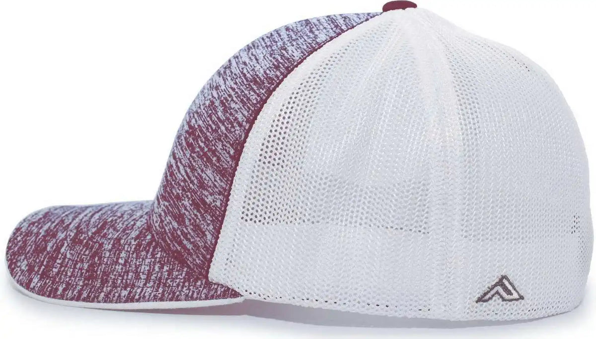 Pacific Headwear 406f Aggressive Heather Trucker Flexfit Cap - Maroon White