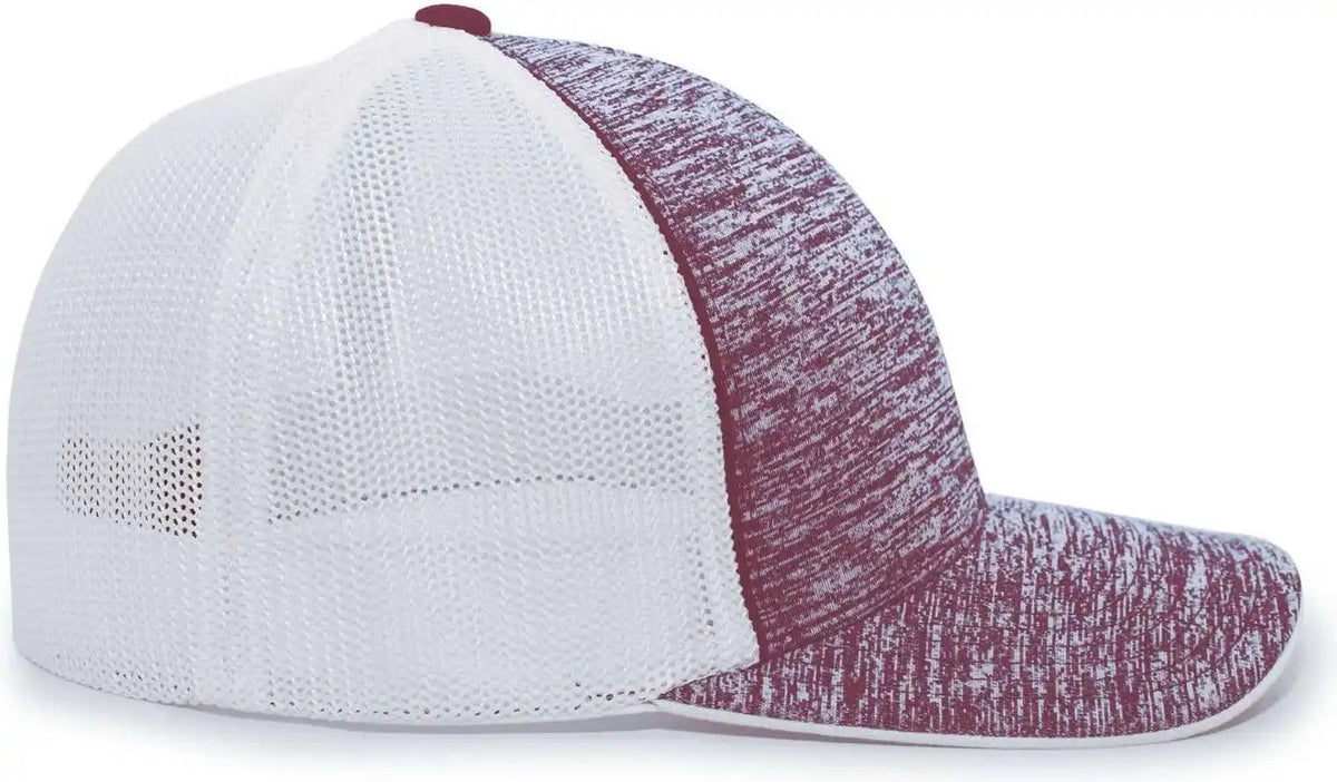 Pacific Headwear 406f Aggressive Heather Trucker Flexfit Cap - Maroon White
