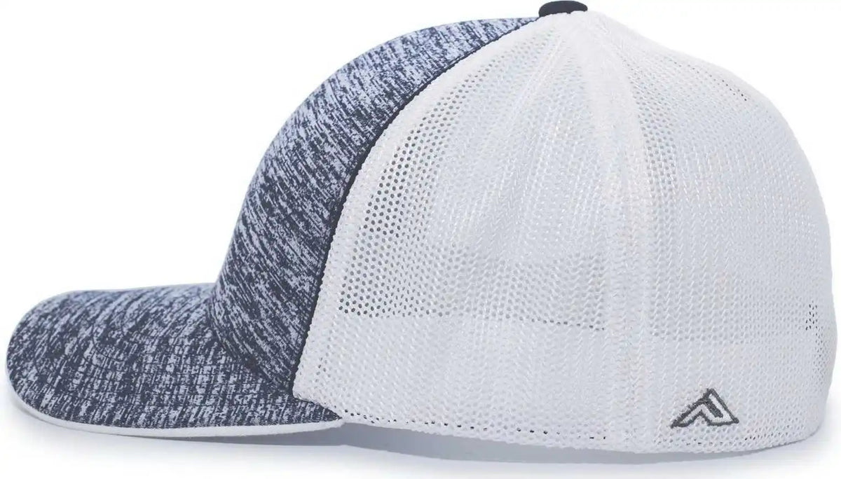 Pacific Headwear 406f Aggressive Heather Trucker Flexfit Cap - Navy White