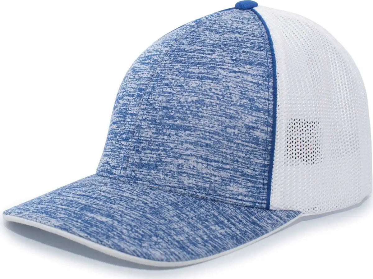 Pacific Headwear 406f Aggressive Heather Trucker Flexfit Cap - Royal White - 6 3/8’’ - 7/8’’
