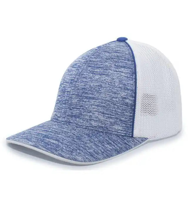 Pacific Headwear 406f Aggressive Heather Trucker Flexfit Cap - Royal White - 6 3/8’’ - 7/8’’