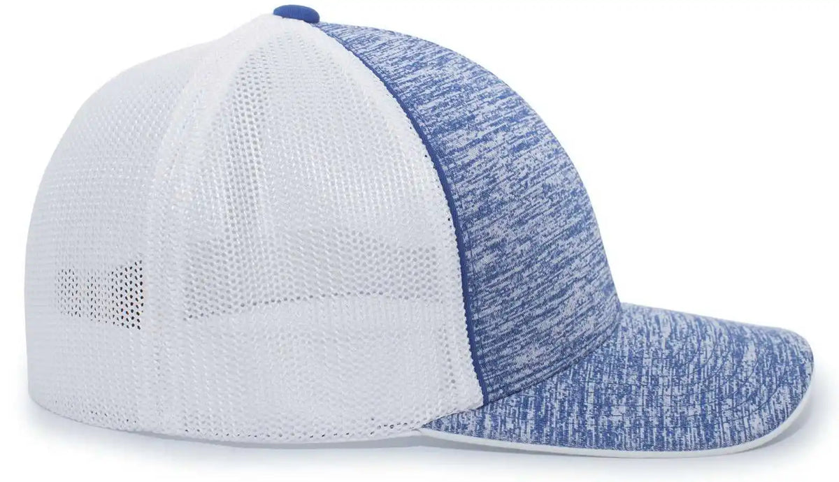 Pacific Headwear 406f Aggressive Heather Trucker Flexfit Cap - Royal White