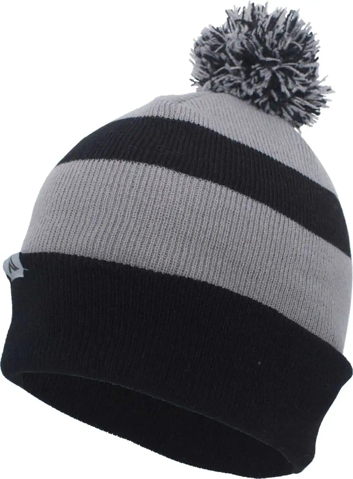 Pacific Headwear 641k Pom-pom Cuff Beanie - Black Silver - Light Gray / 7’’ - 7 7/8’’
