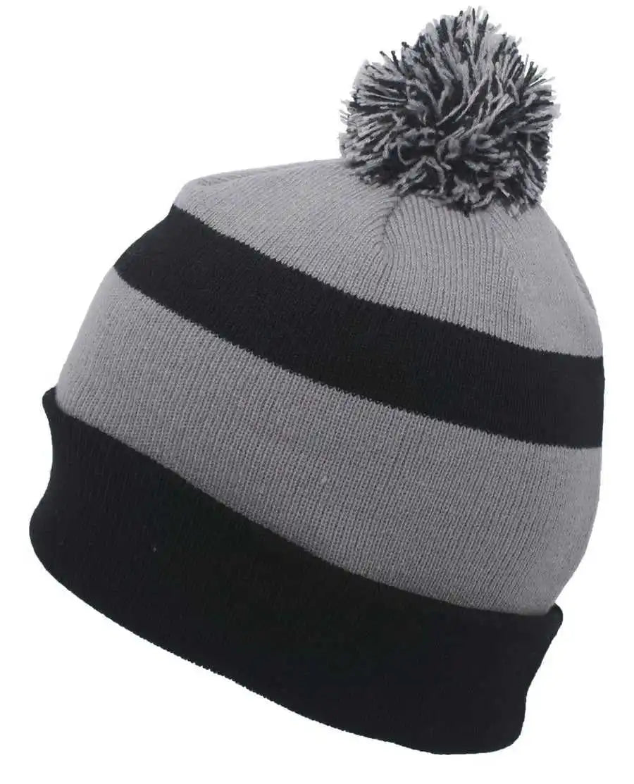 Pacific Headwear 641k Pom-pom Cuff Beanie - Black Silver - Light Gray / 7’’ - 7 7/8’’