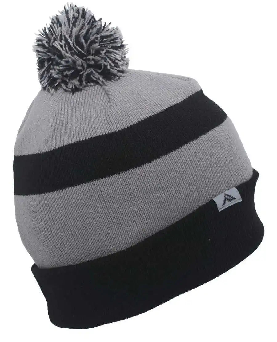 Pacific Headwear 641k Pom-pom Cuff Beanie - Black Silver - Light Gray / 7’’ - 7 7/8’’