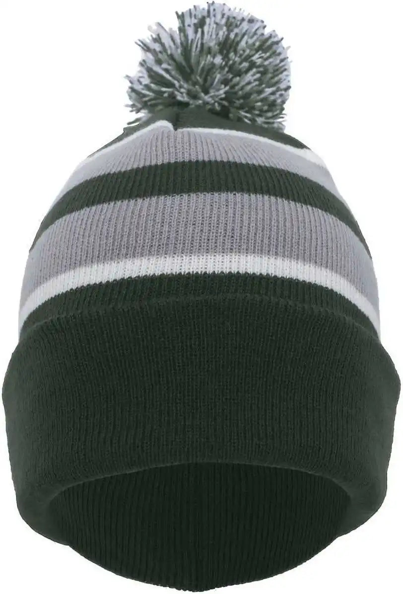 Pacific Headwear 641k Pom-pom Cuff Beanie - Dark Green Silver White - Forest Light Gray / 7’’ - 7 7/8’’