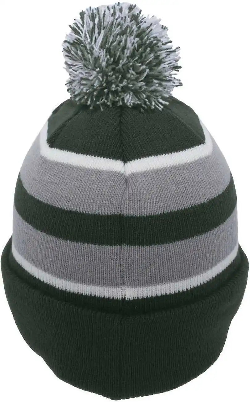 Pacific Headwear 641k Pom-pom Cuff Beanie - Dark Green Silver White - Forest Light Gray / 7’’ - 7 7/8’’