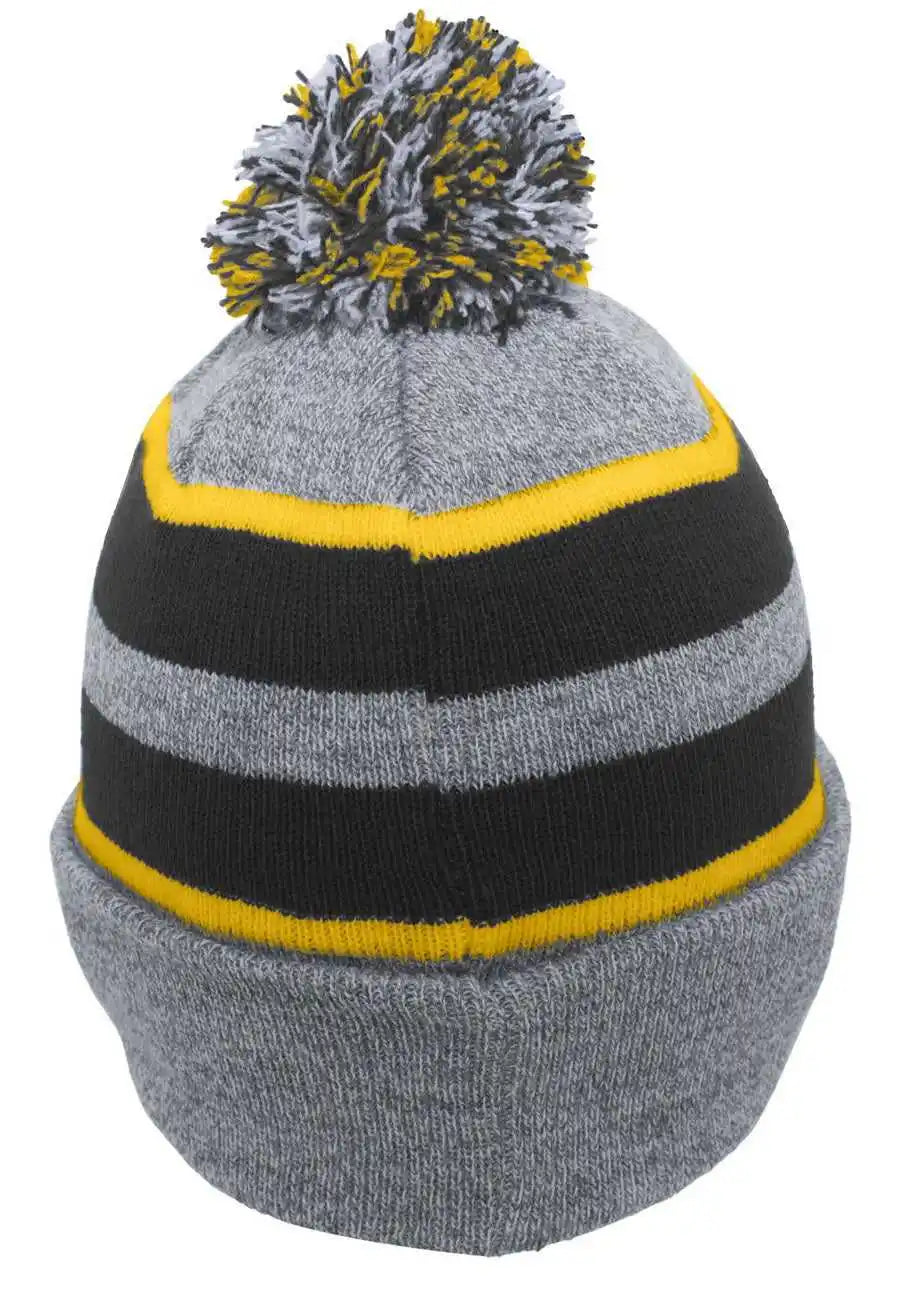 Pacific Headwear 641k Pom-pom Cuff Beanie - Heather Gray Black Gold - 7’’ - 7 7/8’’