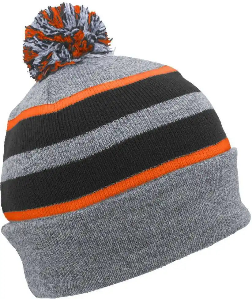 Pacific Headwear 641k Pom-pom Cuff Beanie - Heather Gray Black Orange - 7’’ - 7 7/8’’