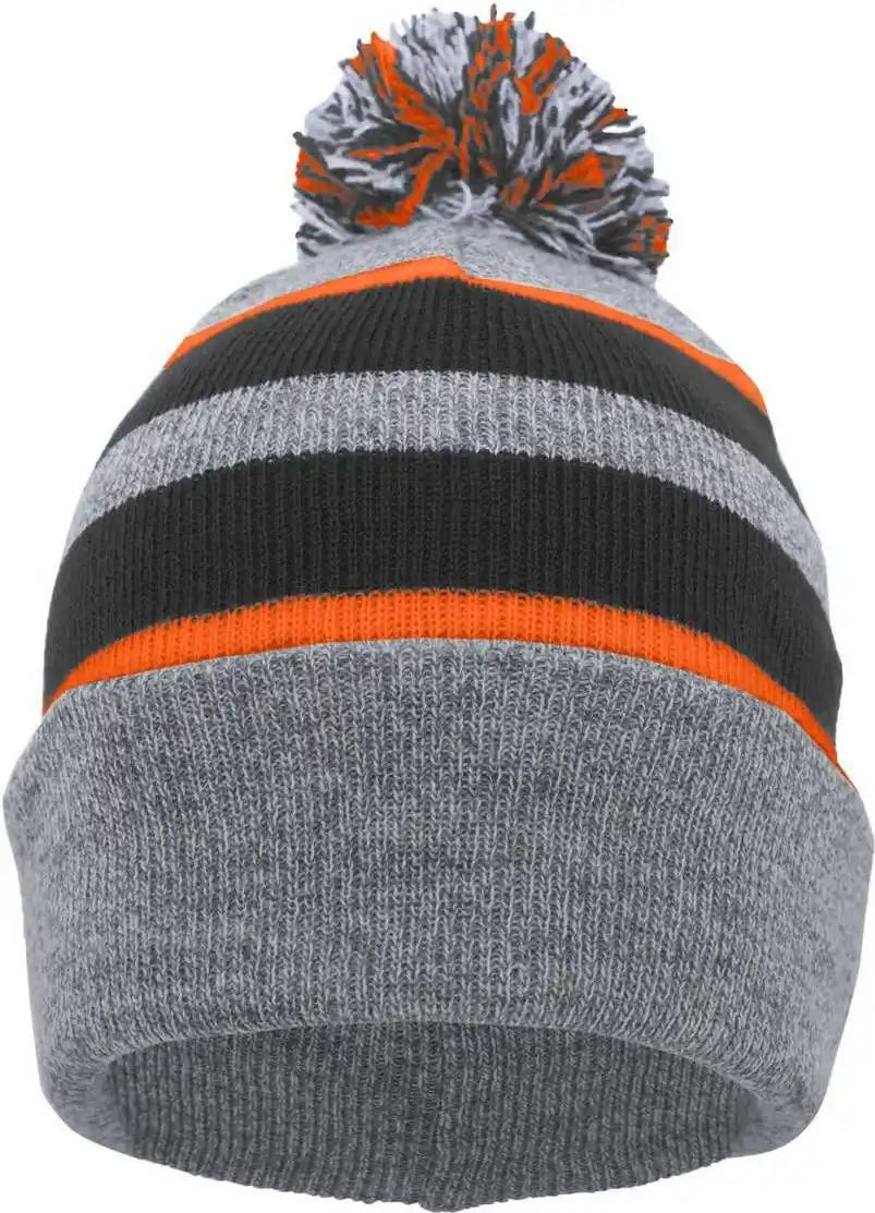 Pacific Headwear 641k Pom-pom Cuff Beanie - Heather Gray Black Orange - 7’’ - 7 7/8’’