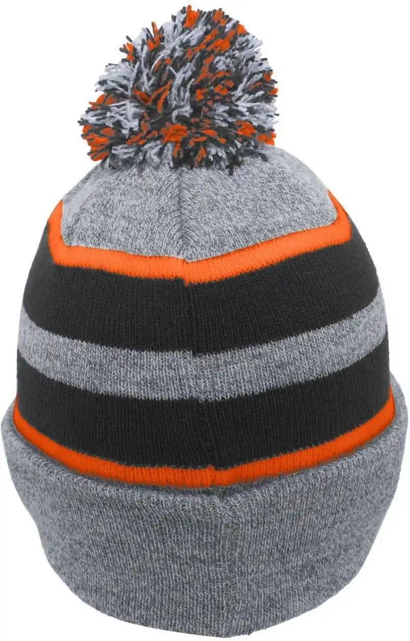 Pacific Headwear 641k Pom-pom Cuff Beanie - Heather Gray Black Orange - 7’’ - 7 7/8’’