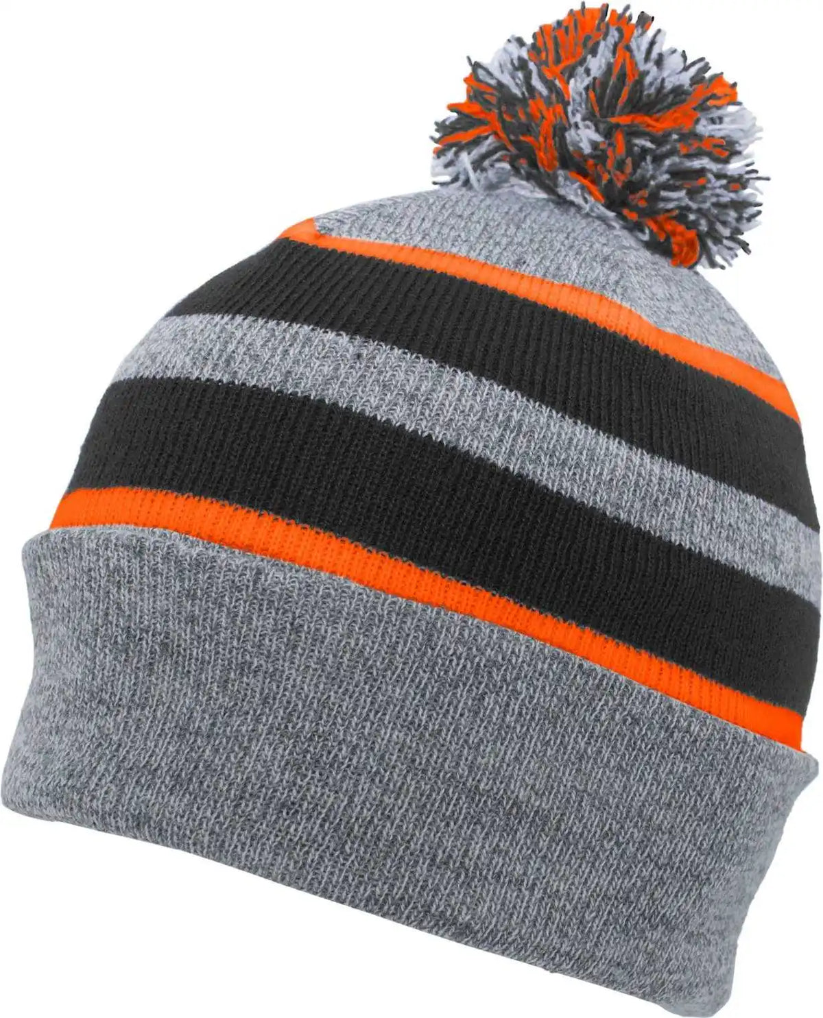 Pacific Headwear 641k Pom-pom Cuff Beanie - Heather Gray Black Orange - 7’’ - 7 7/8’’