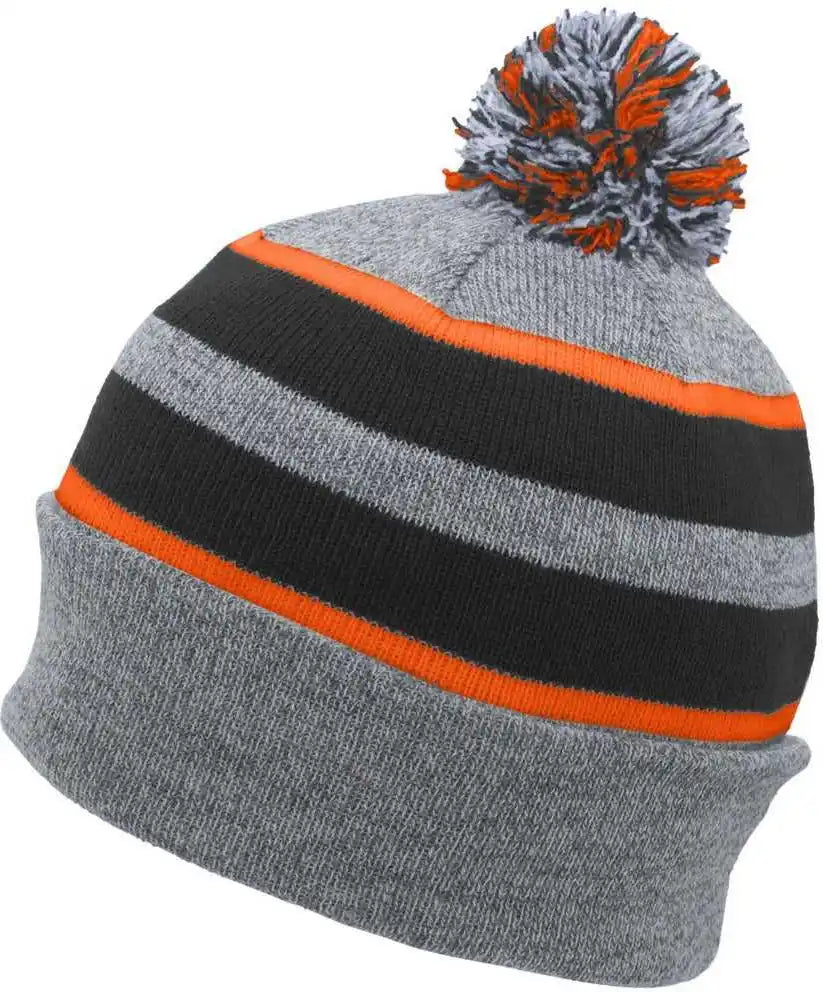 Pacific Headwear 641k Pom-pom Cuff Beanie - Heather Gray Black Orange - 7’’ - 7 7/8’’