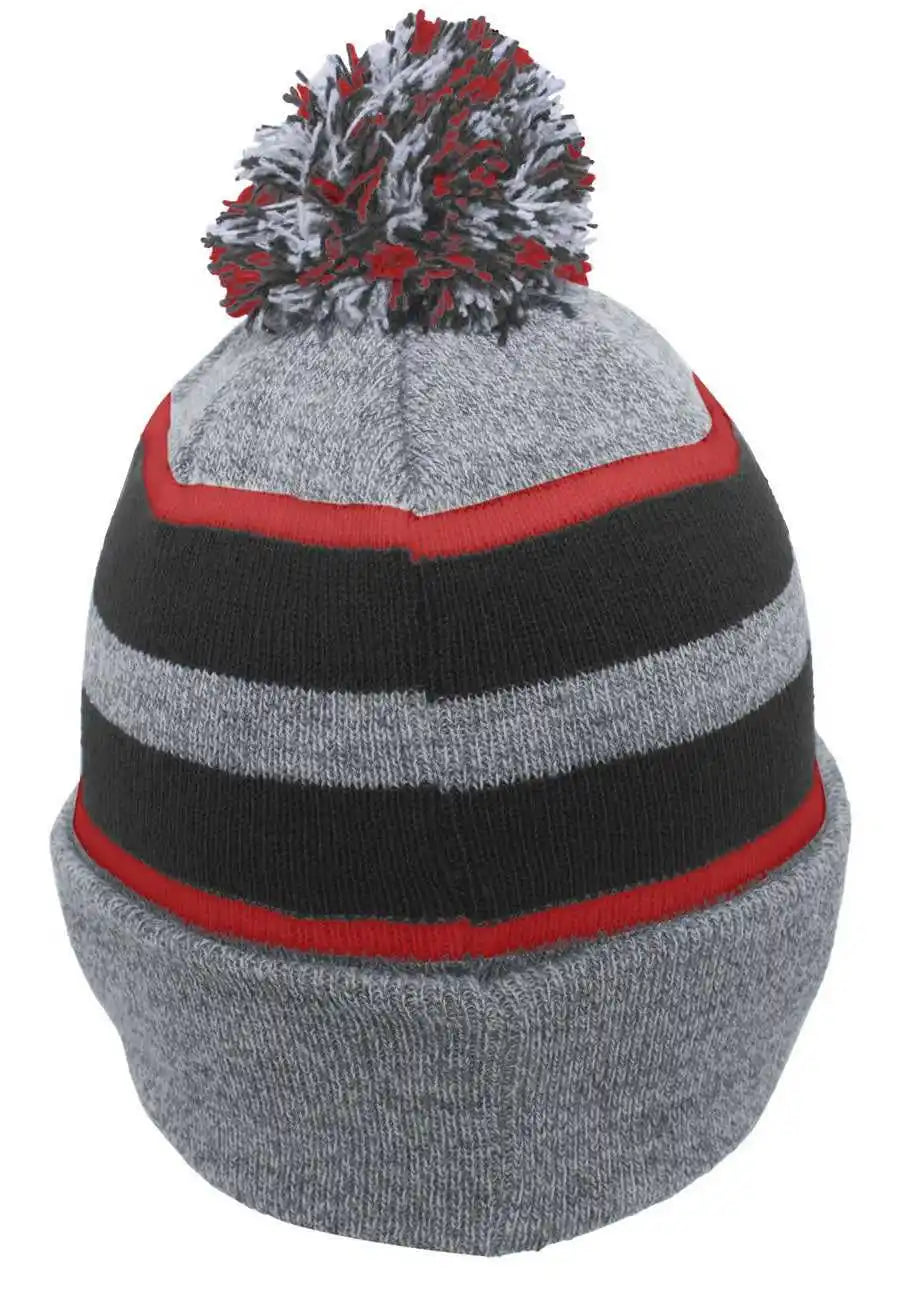 Pacific Headwear 641k Pom-pom Cuff Beanie - Heather Gray Black Red - 7’’ - 7 7/8’’