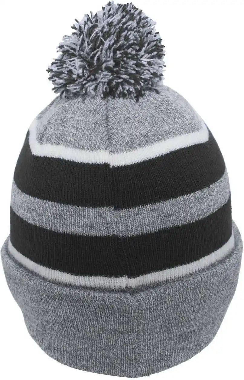Pacific Headwear 641k Pom-pom Cuff Beanie - Heather Gray Black White - 7’’ - 7 7/8’’