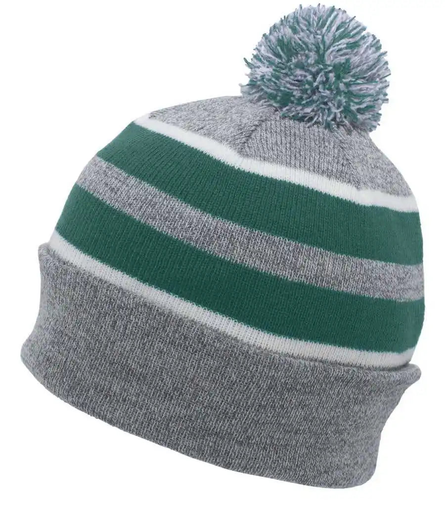 Pacific Headwear 641k Pom-pom Cuff Beanie - Heather Gray Kelly White - 7’’ - 7 7/8’’