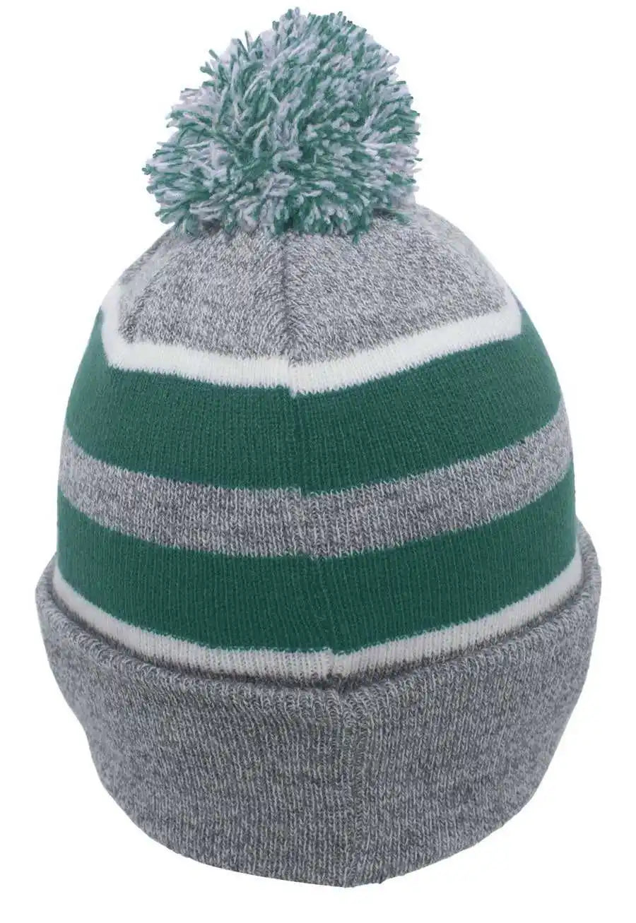 Pacific Headwear 641k Pom-pom Cuff Beanie - Heather Gray Kelly White - 7’’ - 7 7/8’’