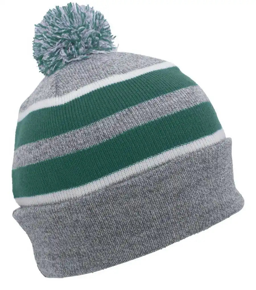 Pacific Headwear 641k Pom-pom Cuff Beanie - Heather Gray Kelly White - 7’’ - 7 7/8’’