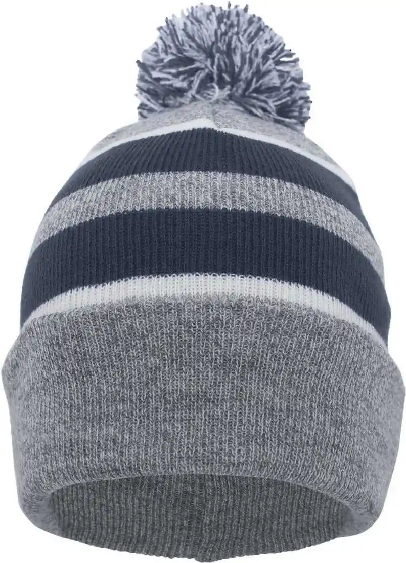 Pacific Headwear 641k Pom-pom Cuff Beanie - Heather Gray Navy White - 7’’ - 7 7/8’’