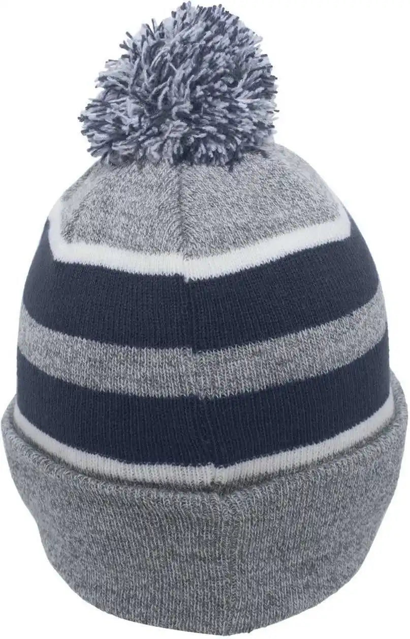 Pacific Headwear 641k Pom-pom Cuff Beanie - Heather Gray Navy White - 7’’ - 7 7/8’’