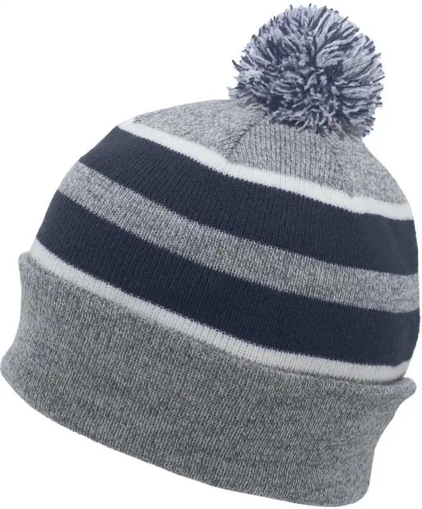 Pacific Headwear 641k Pom-pom Cuff Beanie - Heather Gray Navy White - 7’’ - 7 7/8’’