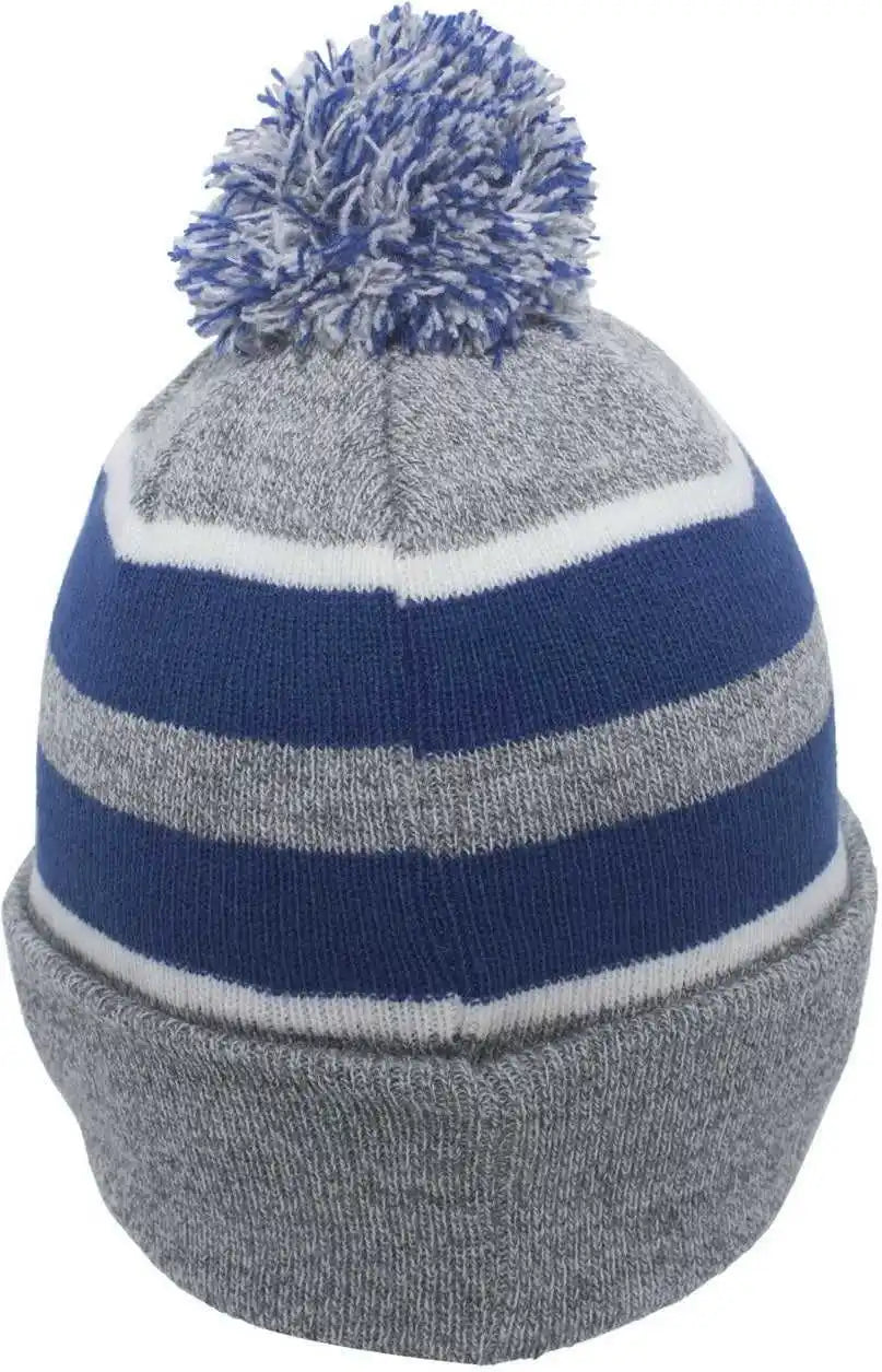 Pacific Headwear 641k Pom-pom Cuff Beanie - Heather Gray Royal White - 7’’ - 7 7/8’’