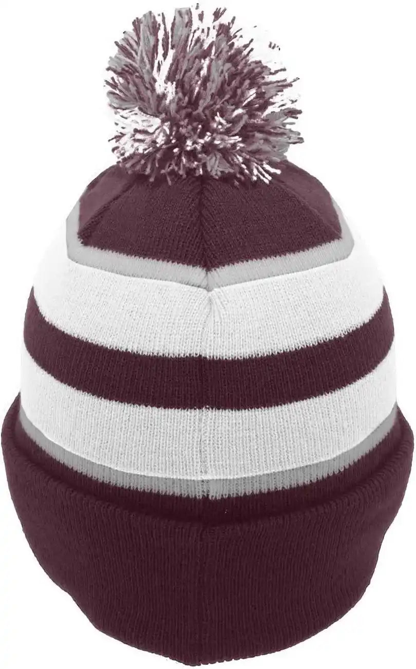Pacific Headwear 641k Pom-pom Cuff Beanie - Maroon White Silver - 7’’ - 7 7/8’’