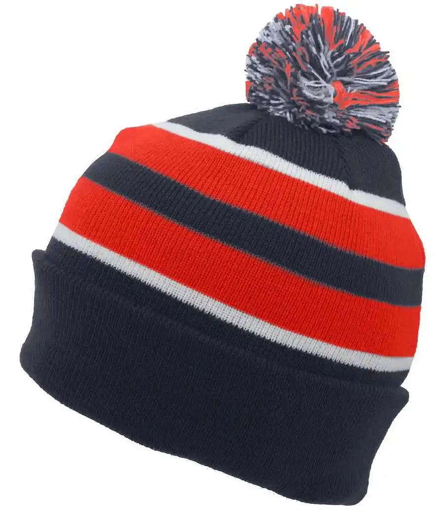 Pacific Headwear 641k Pom-pom Cuff Beanie - Navy Red White - 7’’ - 7 7/8’’