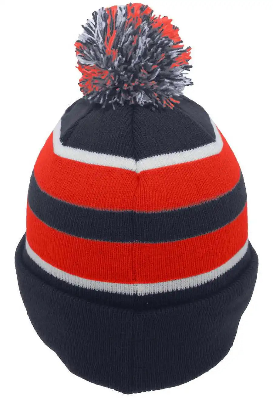 Pacific Headwear 641k Pom-pom Cuff Beanie - Navy Red White - 7’’ - 7 7/8’’