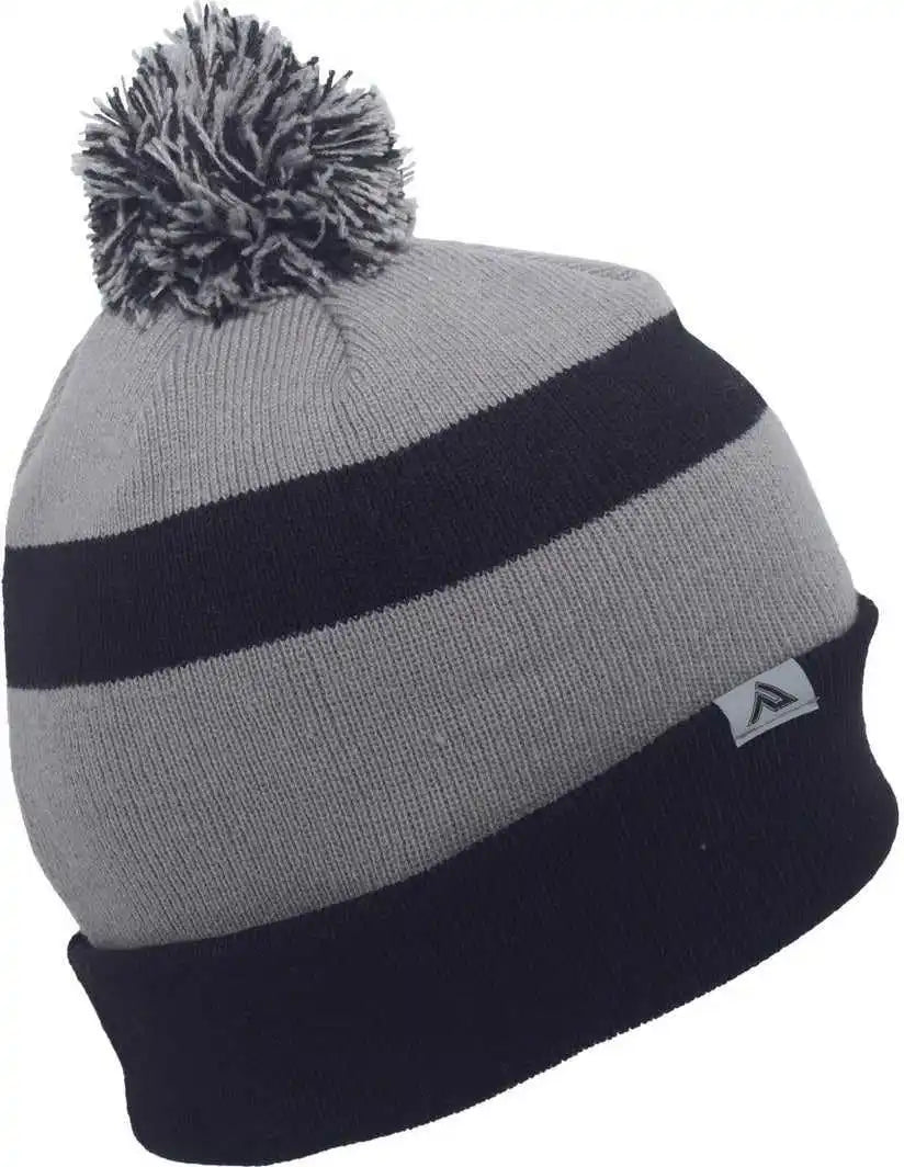 Pacific Headwear 641k Pom-pom Cuff Beanie - Navy Silver - Light Gray / 7’’ - 7 7/8’’