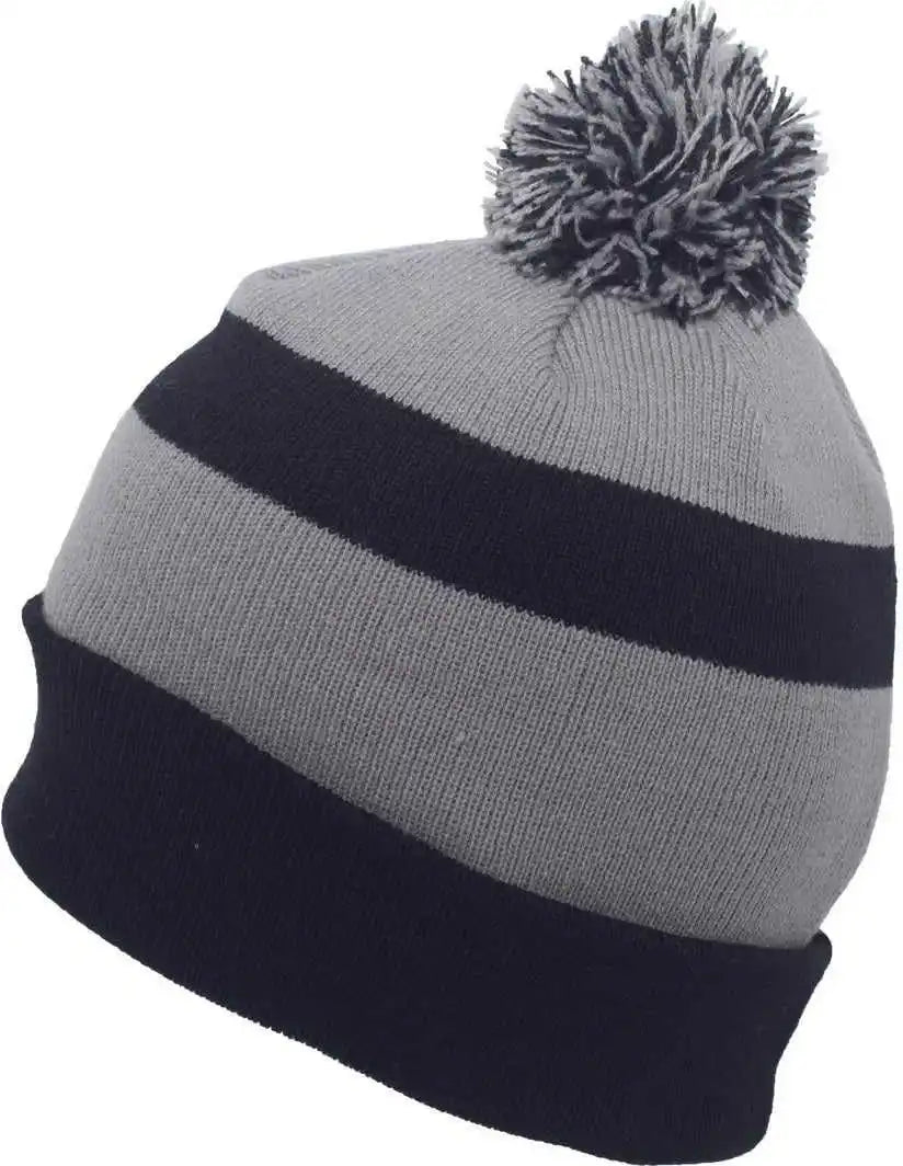 Pacific Headwear 641k Pom-pom Cuff Beanie - Navy Silver - Light Gray / 7’’ - 7 7/8’’
