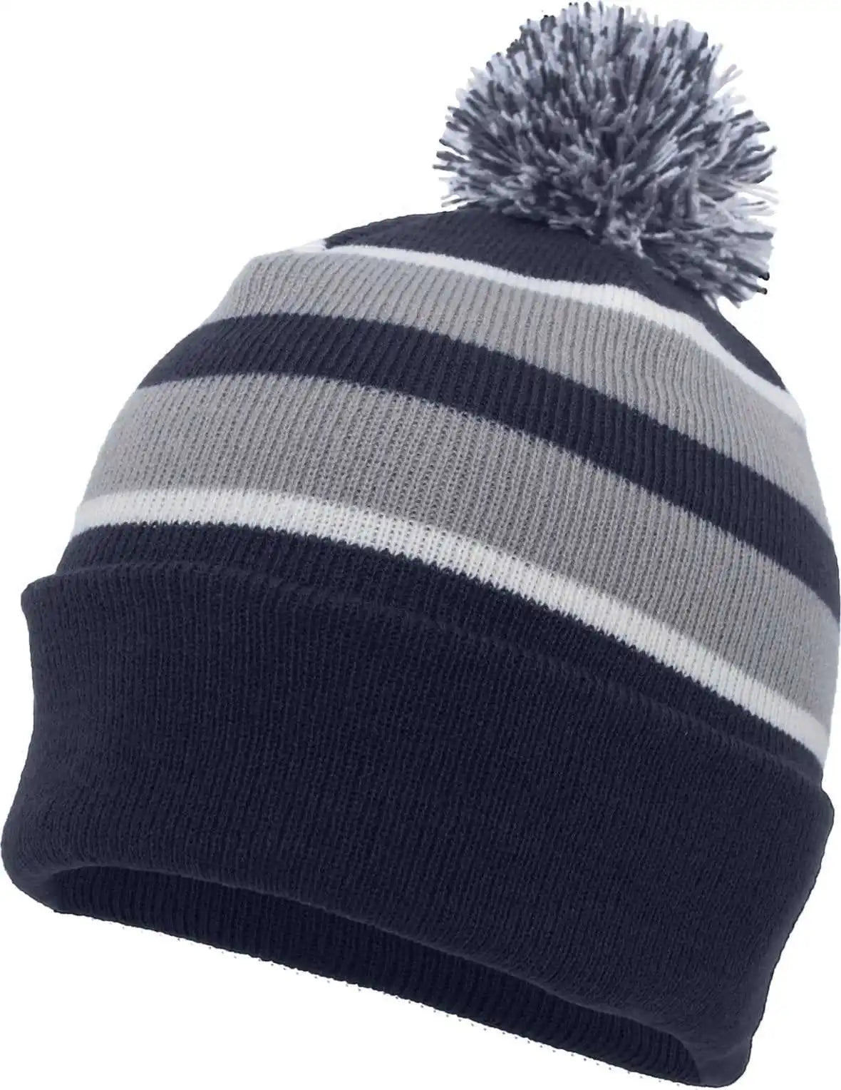Pacific Headwear 641k Pom-pom Cuff Beanie - Navy Silver White - Light Gray / 7’’ - 7 7/8’’