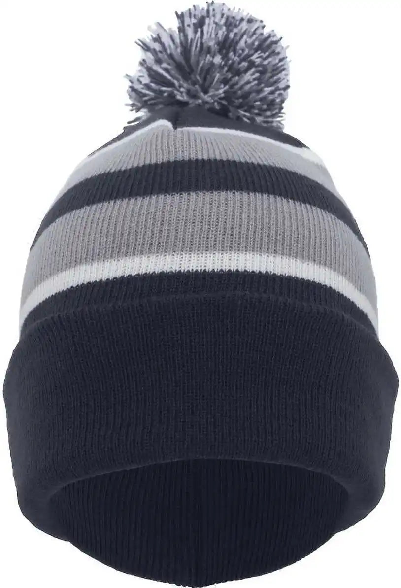 Pacific Headwear 641k Pom-pom Cuff Beanie - Navy Silver White - Light Gray / 7’’ - 7 7/8’’