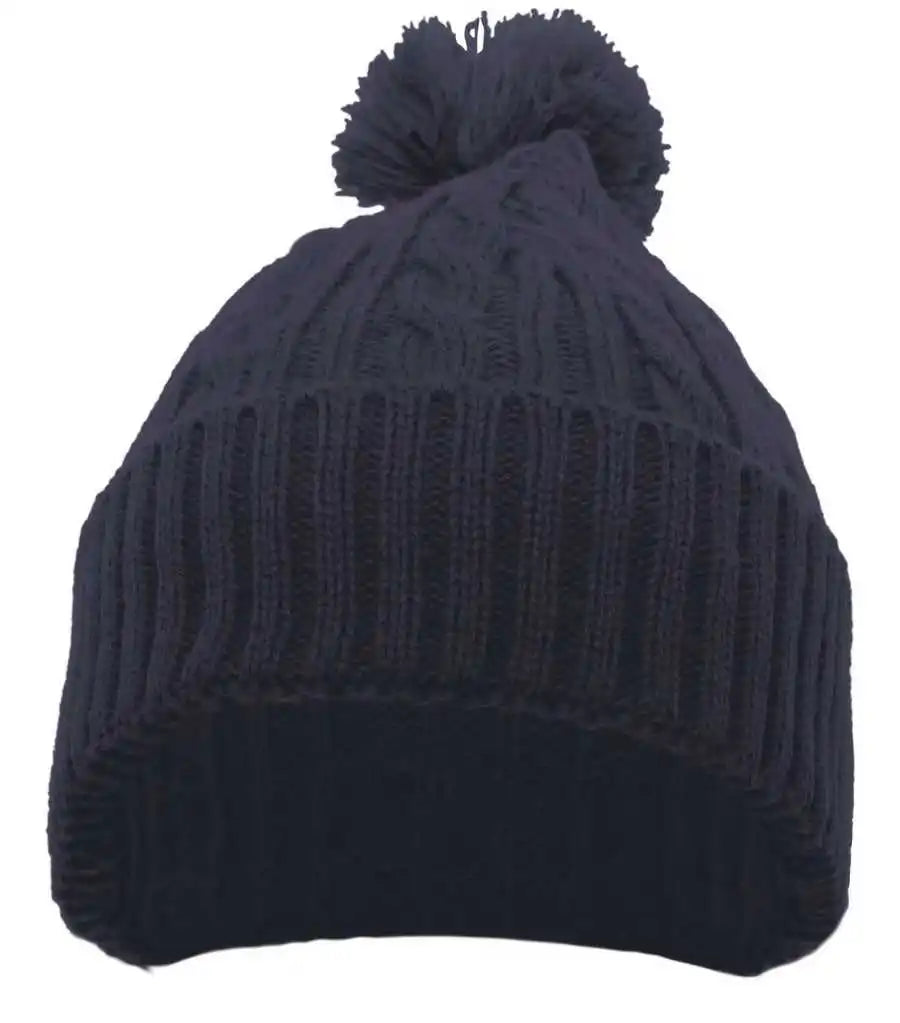 Pacific Headwear 643k Cable Knit Pom-pom Beanie - Navy - 7’’ - 7 7/8’’