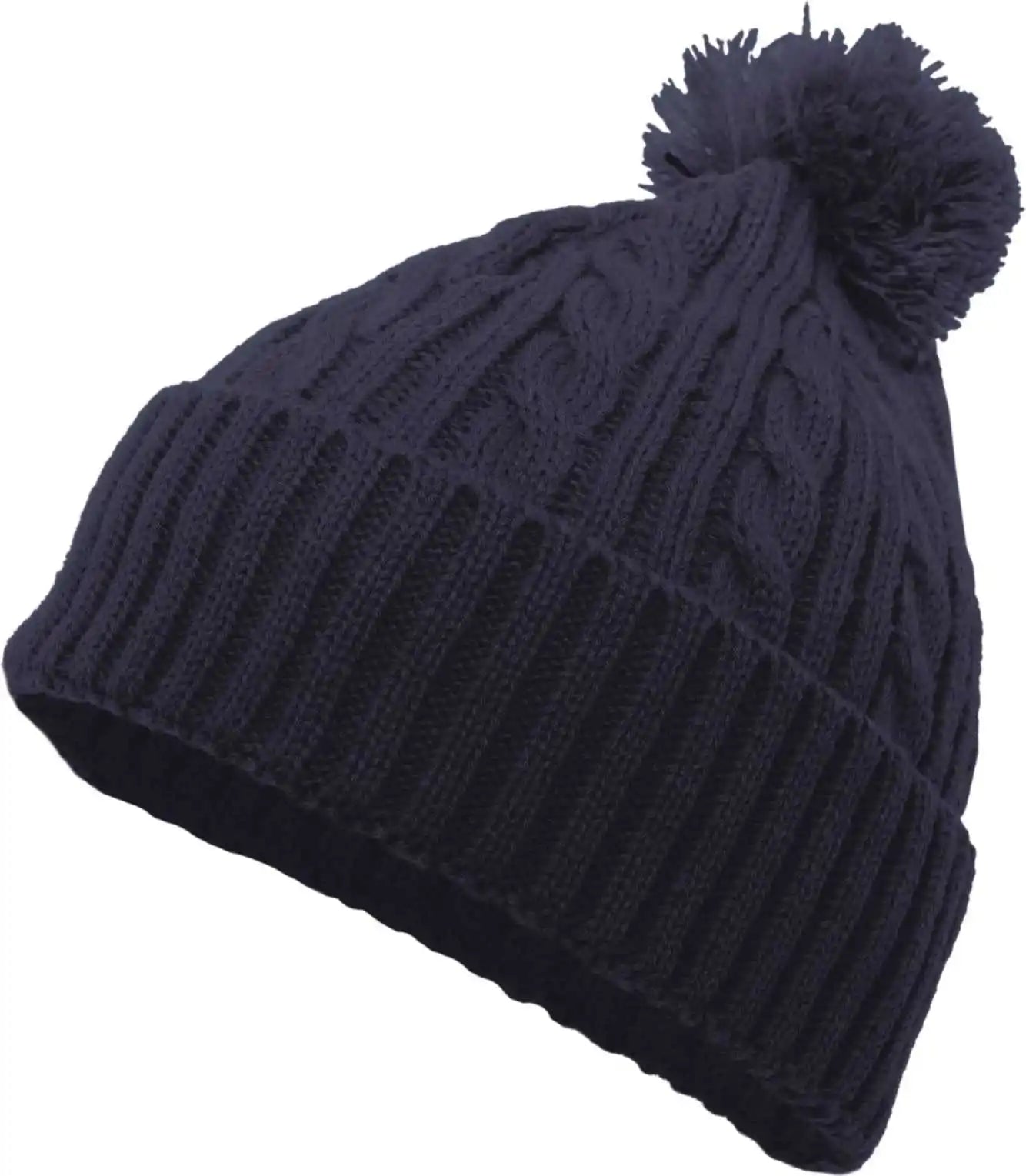 Pacific Headwear 643k Cable Knit Pom-pom Beanie - Navy - 7’’ - 7 7/8’’
