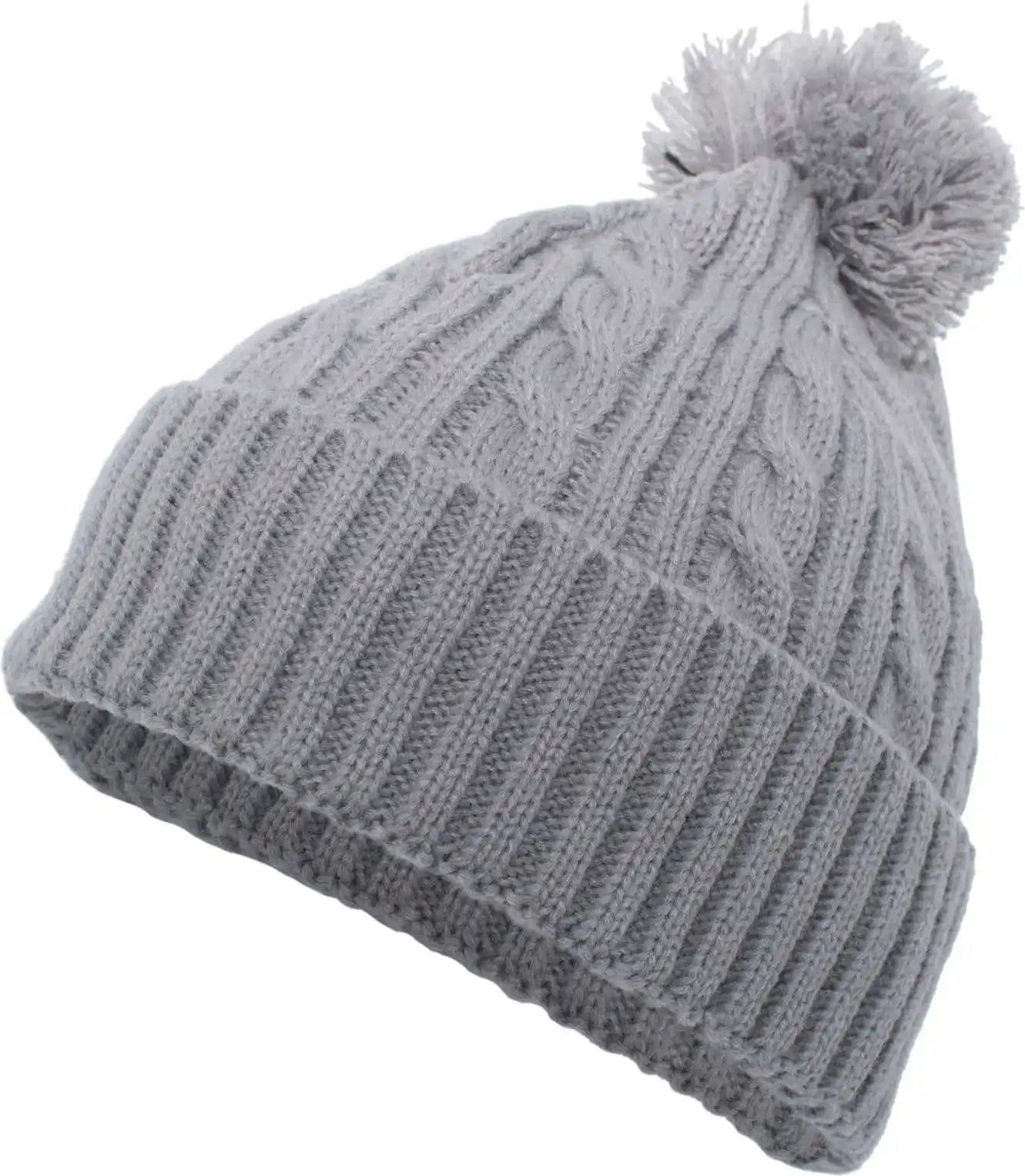 Pacific Headwear 643k Cable Knit Pom-pom Beanie - Silver - Light Gray / 7’’ - 7 7/8’’