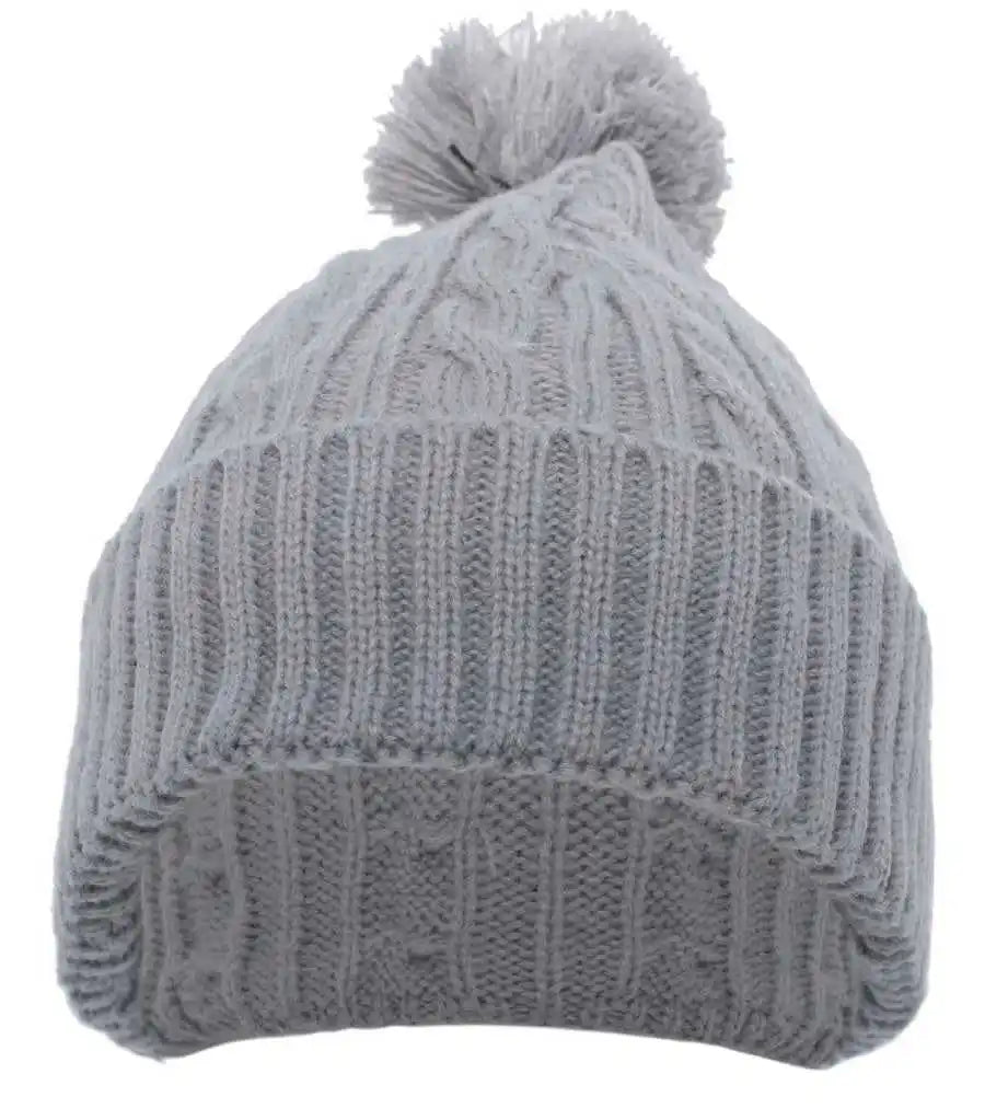 Pacific Headwear 643k Cable Knit Pom-pom Beanie - Silver - Light Gray / 7’’ - 7 7/8’’
