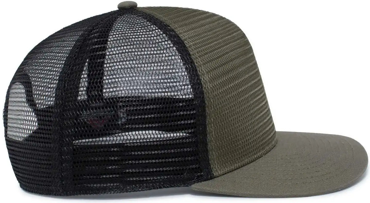 Pacific Headwear 724 Mesh Overlay 5-panel Trucker Snapback Cap - Loden Black - Brown / 7’’ - 7 7/8’’