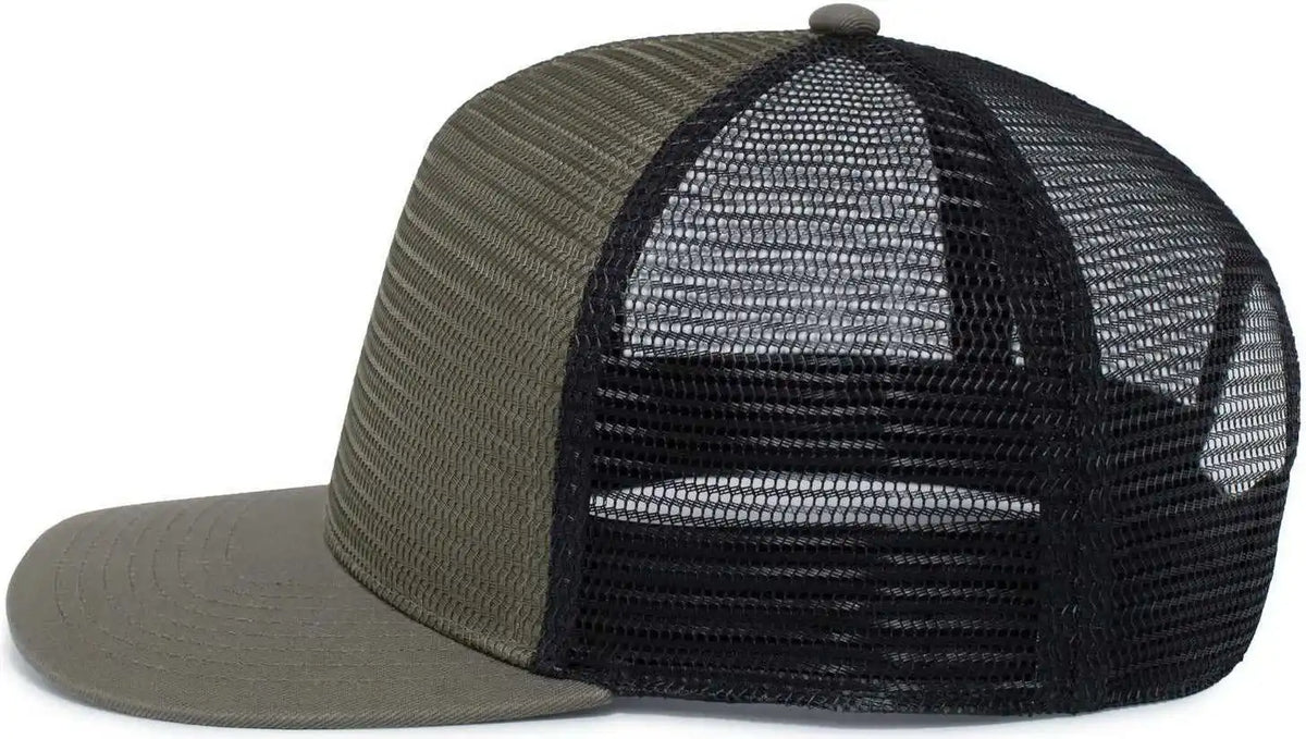 Pacific Headwear 724 Mesh Overlay 5-panel Trucker Snapback Cap - Loden Black - Brown / 7’’ - 7 7/8’’