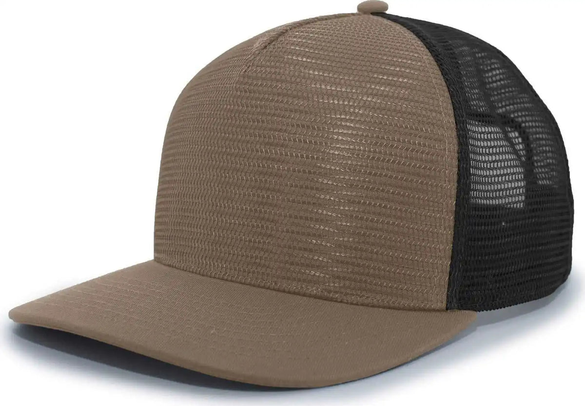 Pacific Headwear 724 Mesh Overlay 5-panel Trucker Snapback Cap - Loden Black - Brown / 7’’ - 7 7/8’’