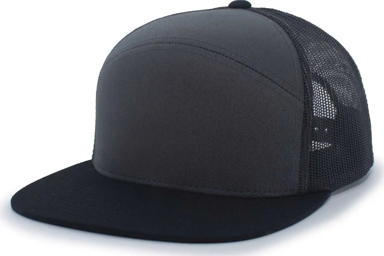 Pacific Headwear 787 6-panel Arch Snapback Trucker Cap - Charcoal Black - Dark Gray / 7’’ - 7 7/8’’
