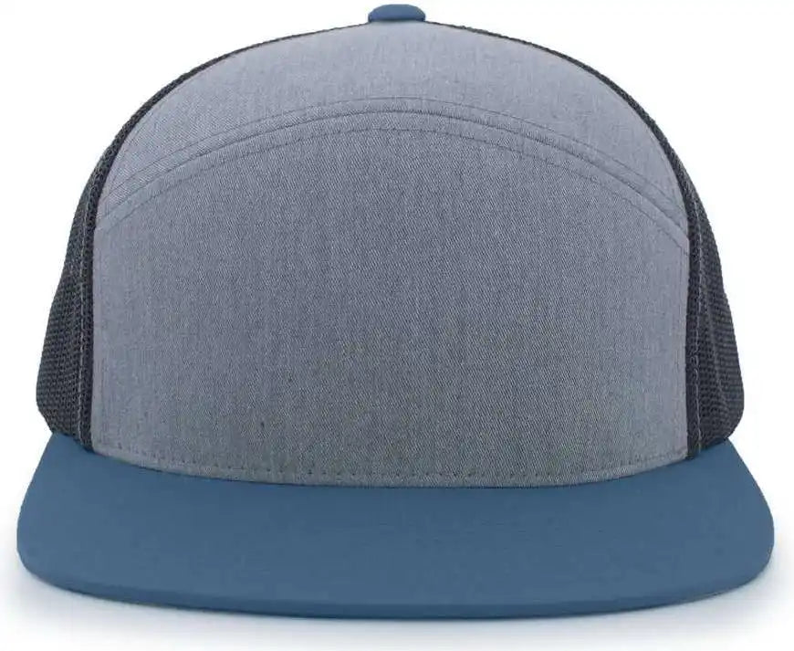 Pacific Headwear 787 6-panel Arch Snapback Trucker Cap - Heather Gray Slate Blue - Dark / 7’’ - 7 7/8’’