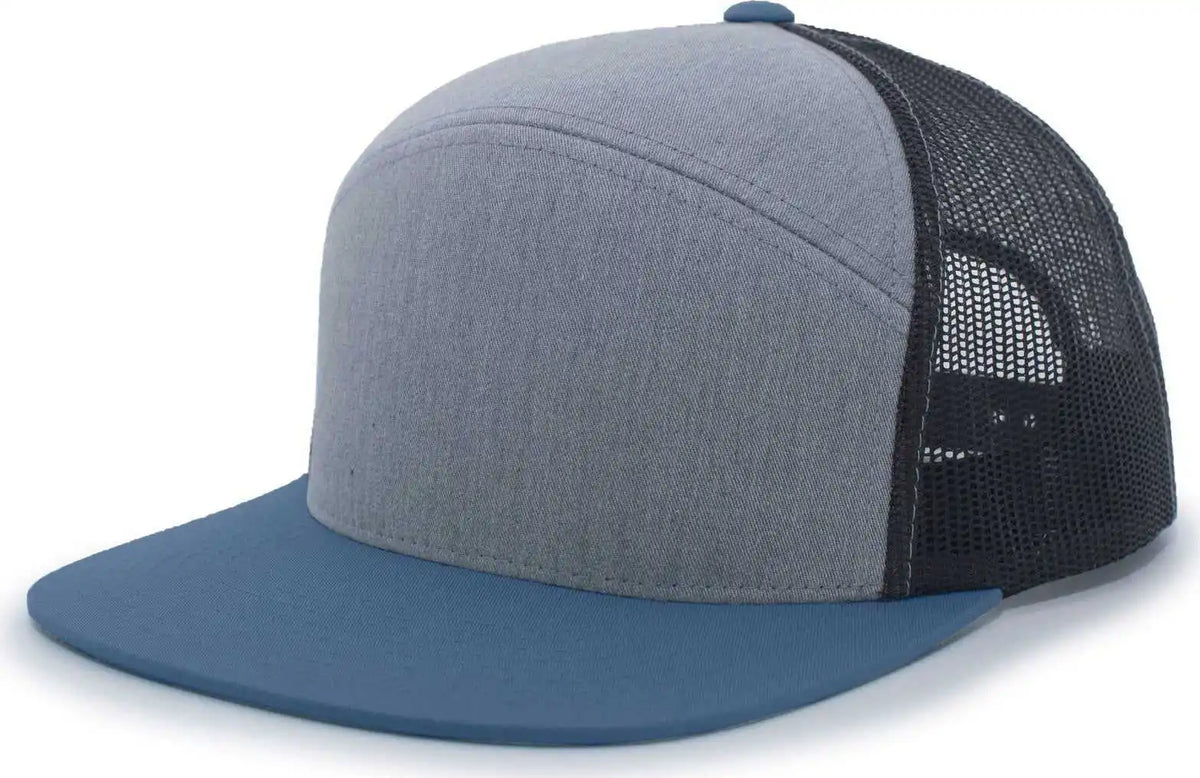 Pacific Headwear 787 6-panel Arch Snapback Trucker Cap - Heather Gray Slate Blue - Dark / 7’’ - 7 7/8’’