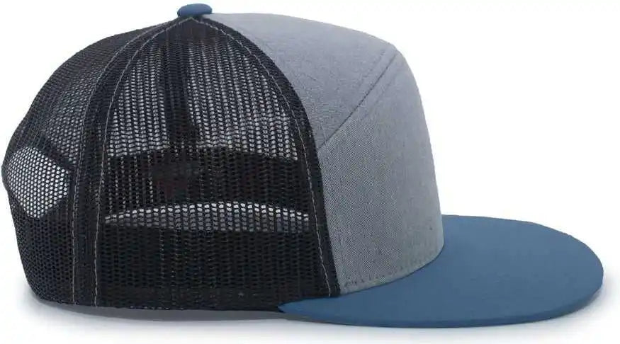 Pacific Headwear 787 6-panel Arch Snapback Trucker Cap - Heather Gray Slate Blue - Dark / 7’’ - 7 7/8’’